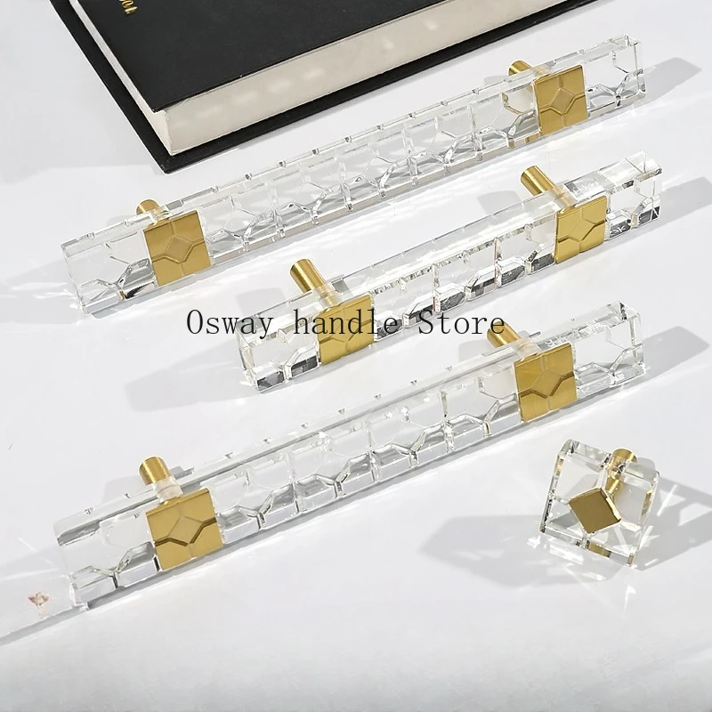 European light luxury cabinet pure brass wardrobe door handle modern simple locker double hole cabinet crystal