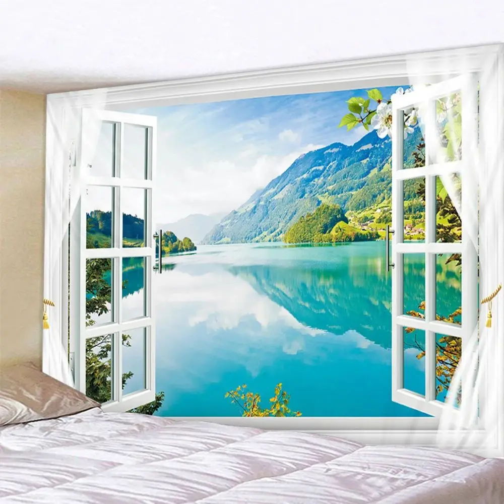 VIKAMA Bohemian Tapestry Forest Beach Sunrise Landscape Wall Art for Home Living Room Decor