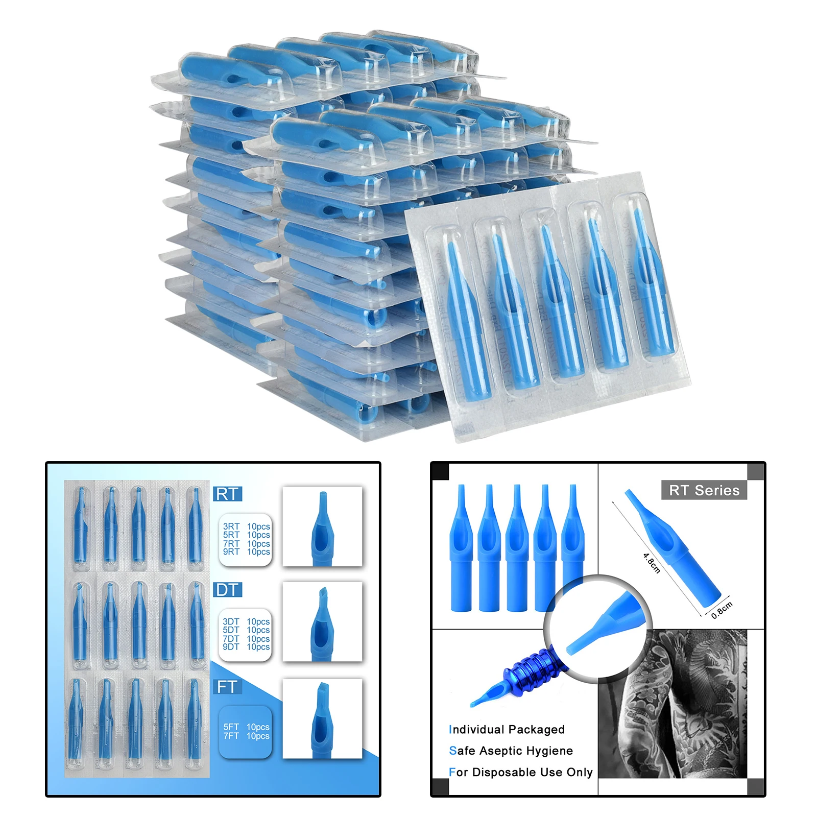 Plastic Tattoo Tips Tubes Single Use Pre Sterilized Nozzle Tattoo Consumables for Body Art Work
