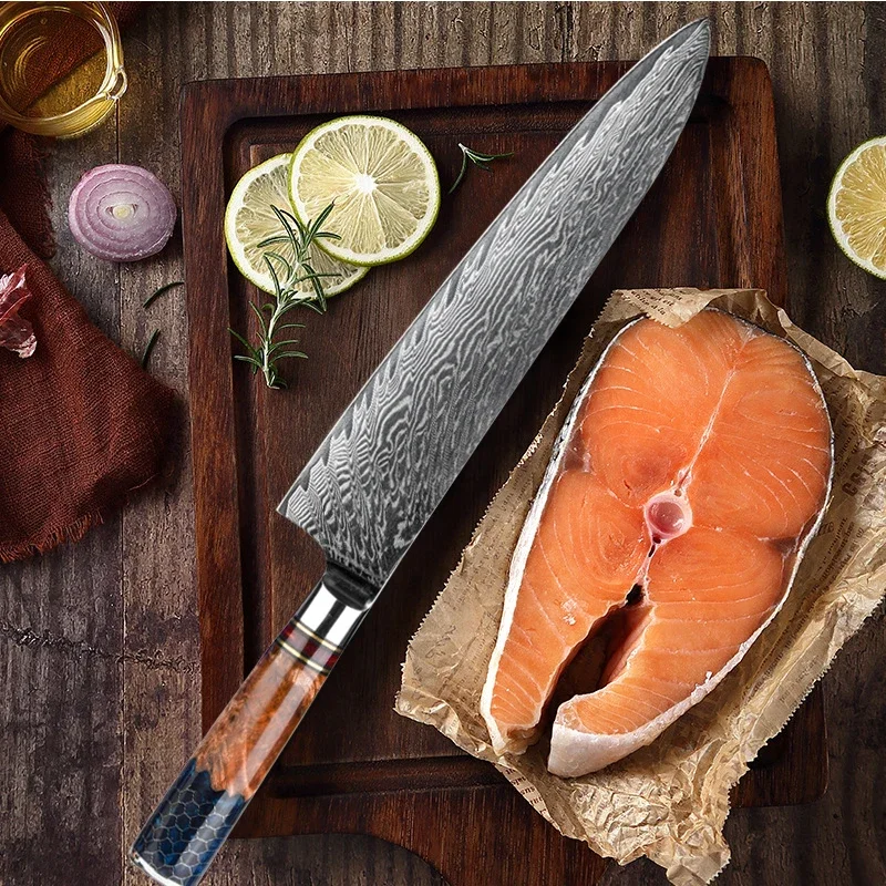 Damascus Yanagiba Knives Jpanese Santoku Salmon Knife Chef Sashimi Sushi 67 Layers VG10 Fish Fillet Knife