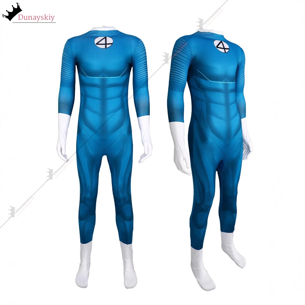 Movie Fantastic Cos Four Reed Richards Cosplay Costume Socks With Jumpsuit Blue Jumpsuit Party Invisible Man Role-playing Suit