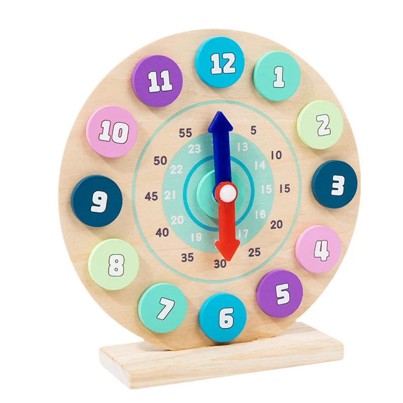 Orologio in legno per bambini Sussidi didattici Giocattolo Colore digitale Cognitivo Educazione precoce Orologio educativo per asilo