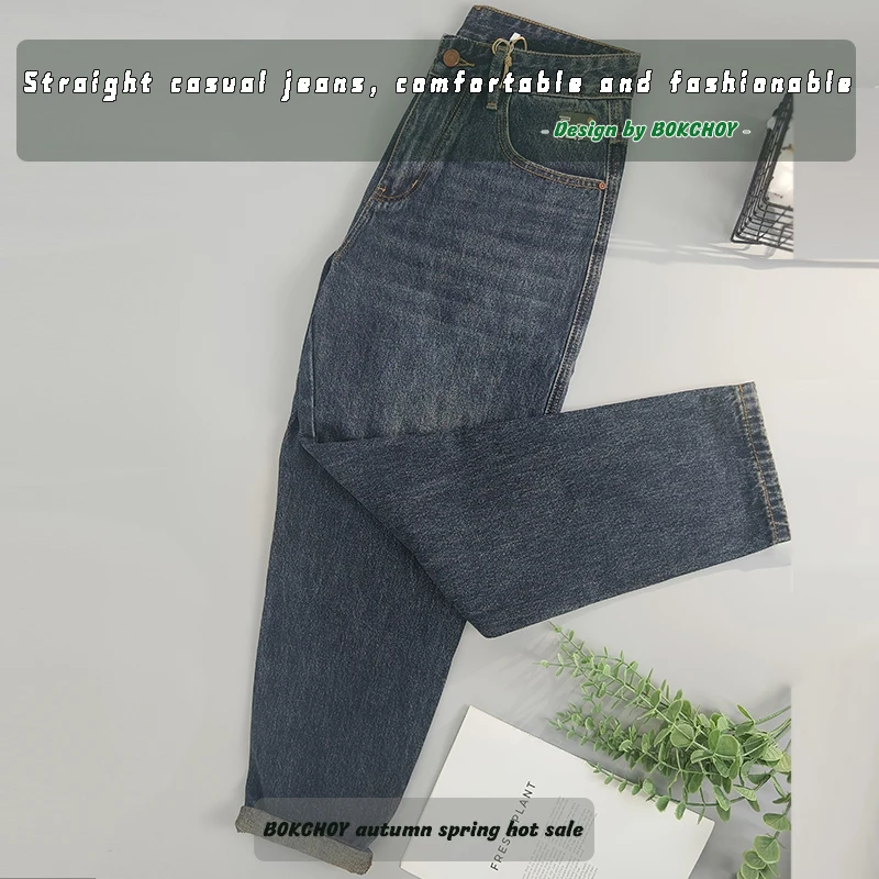 2024 Autumn New Vintage Straight Washed Jeans for Men Clothing Soft Cotton Casual Streetwear Men Pants KK1792