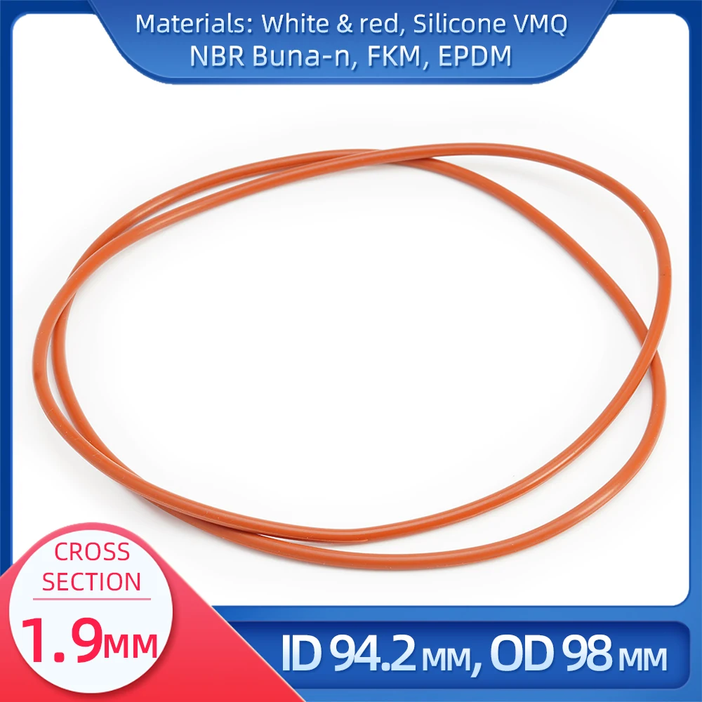 

O Ring CS 1.9mm ID 94.2 mm OD 98 mm Material With Silicone VMQ NBR FKM EPDM ORing Seal Gaske