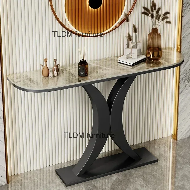 

Italian Light Luxury Slate Console Table Hallway Living Room Furniture Entrance Console Decoration Table Iron Entryway Table Z