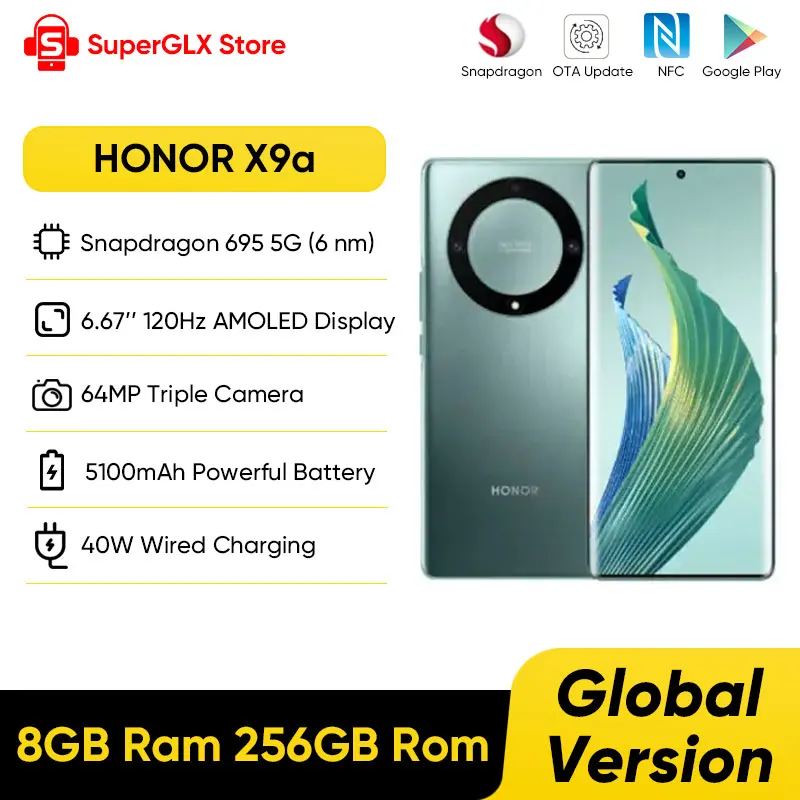 글로벌 버전 HONOR 매직 5 라이트 5G X9a, 곡선 AMOLED 120Hz 디스플레이, 64MP 트리플 카메라, 5100mAh 안드로이드 12 매직 5 라이트, 6.67 인치