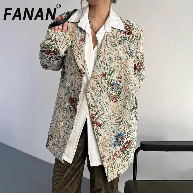 

FANAN Flowers Design Модный блейзер для женщин с половиной лацканов и длинным рукавом Свободная базовая куртка Tide Женская весна-осень 2023 Новинка