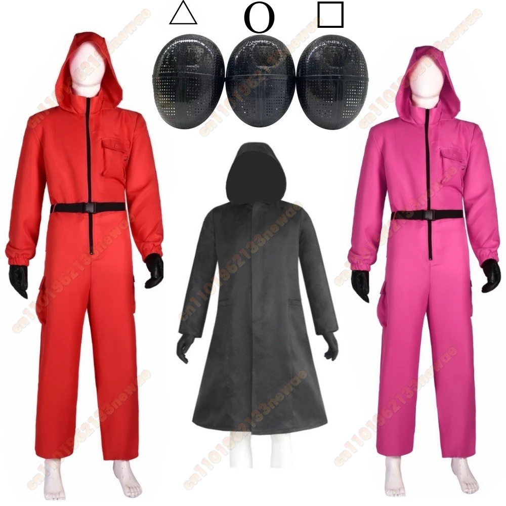 

MINISO NEW Adult Kids Costume Guard Cosplay Jumpsuit Outfit Teenagers Tracksuit Hooded Overall Belt Gloves Mask Set Halloween