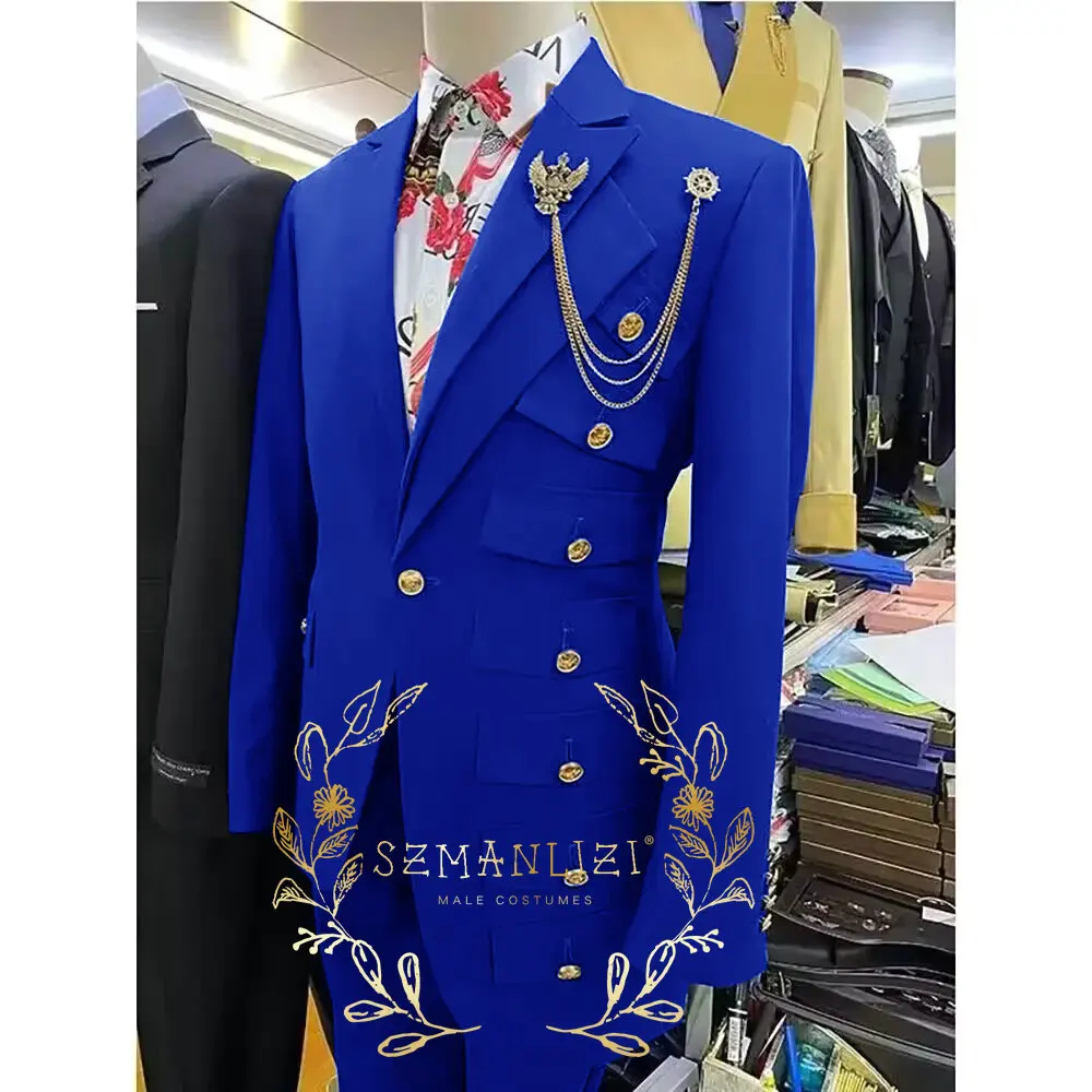 

Latest Design Royal Blue Men Suits Slim Fit 2 Piece Formal Groom Wedding Tuxedo Fashion Male Suit Blazer Pants Groomsmen