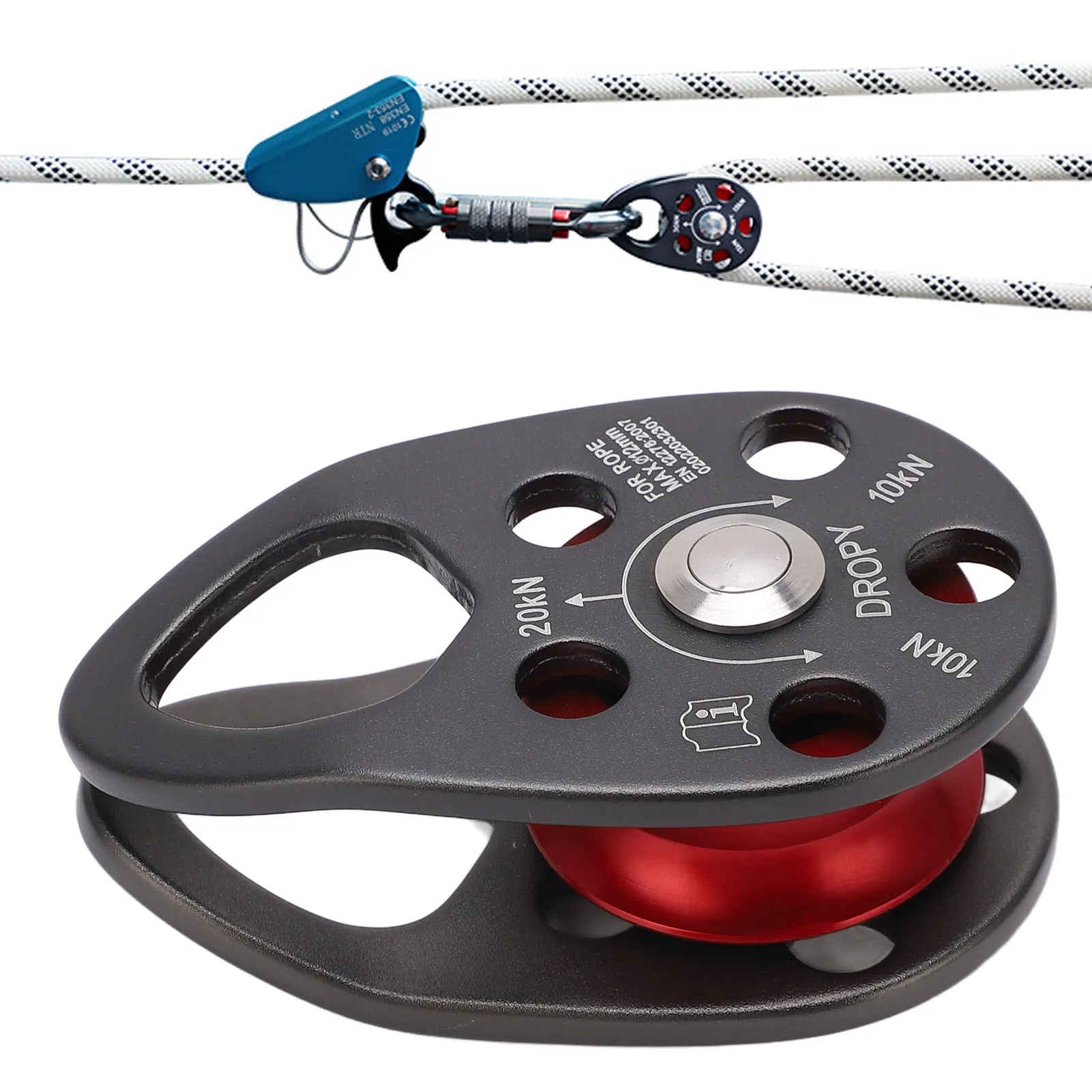 Polea Para Escalada En Roca – Aleación De Aluminio, 22 KN De Resistencia, Ligera Y Portátil, Color Negro