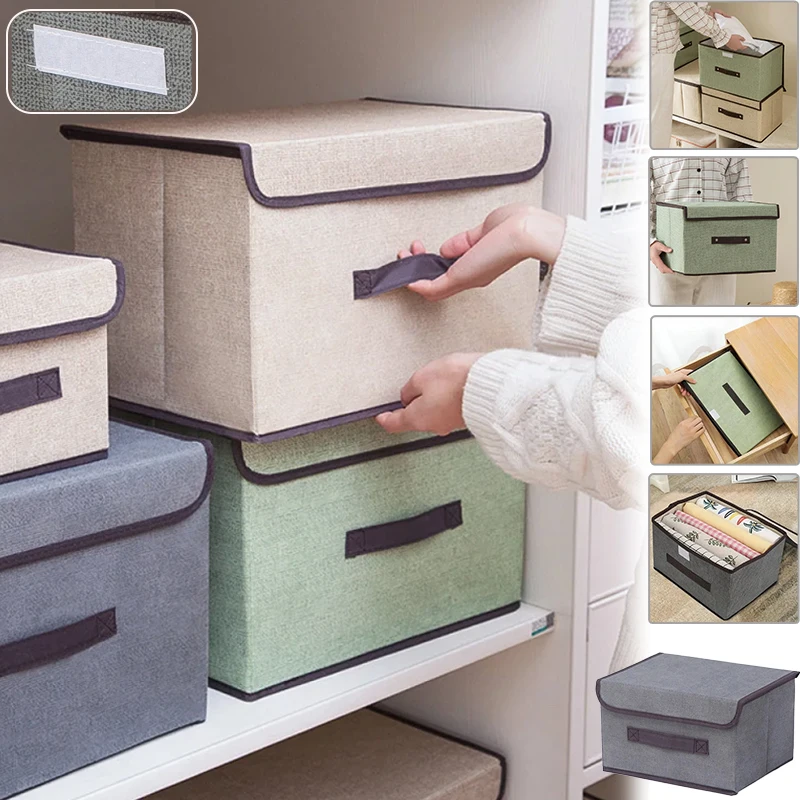 

Closets Clothes Organizer Washable Cotton Linen Fabric Folding Storage Box Multi-function Storage Basket for Toy Underwear Socks