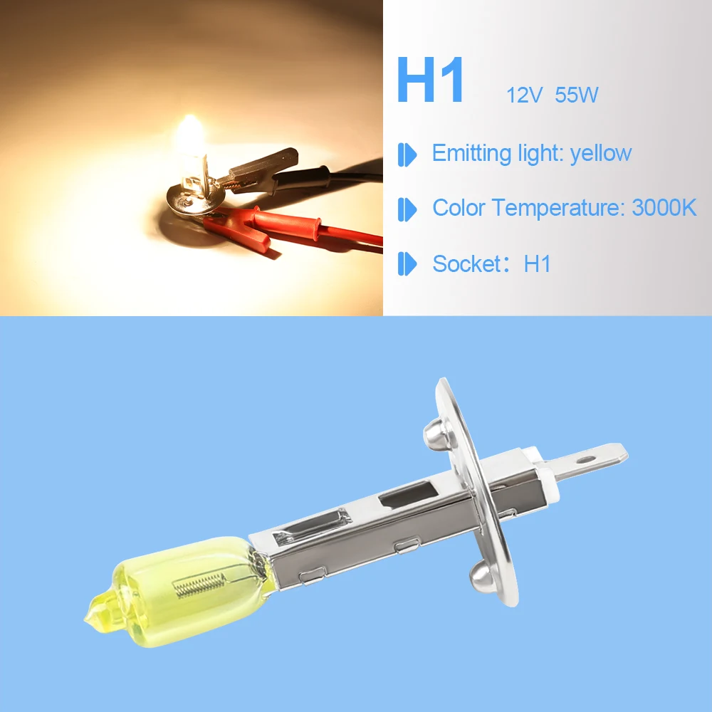 2 PCS Halogen Bulb H1 Yellow 12V 55W Universal Car HeadLight Auto Light  Fog Lamp Quartz Glass Lamps Car Accsesories