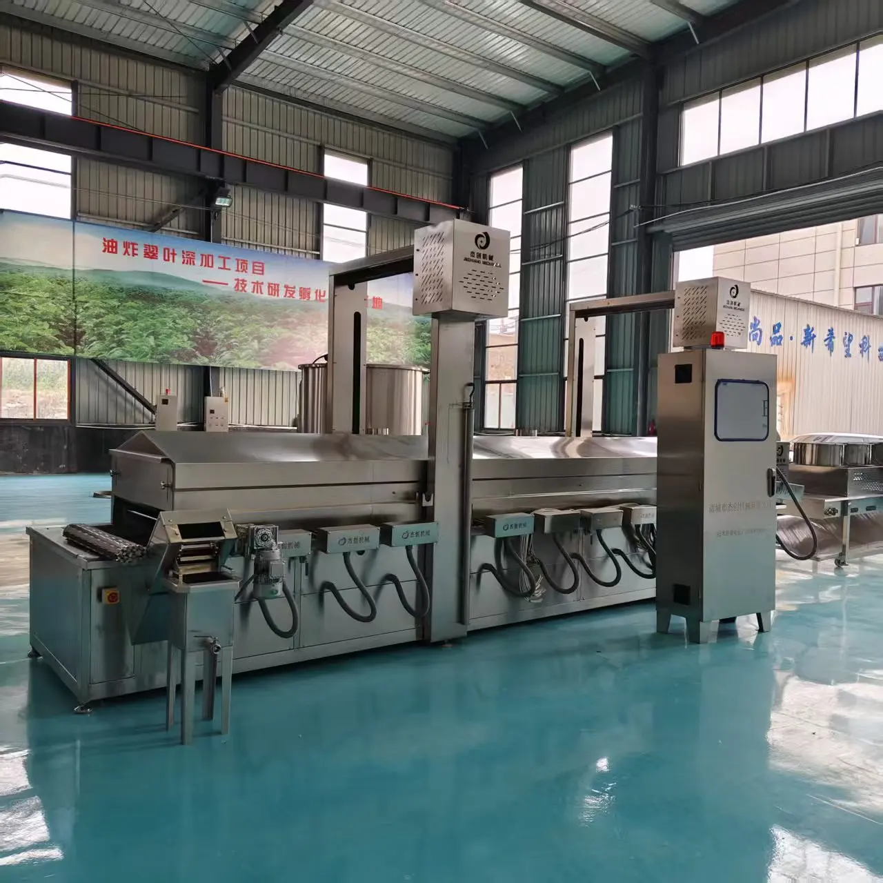 Customized Commercial High Capacity Continuous Fryer Line SUS 304 Stainless Steel Food Processing Equipment