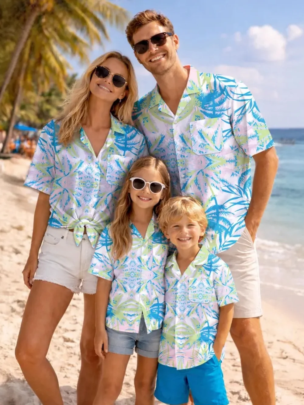 Summer Children's Shirt Tropical Plants Graphics Print Family Hawaiian Vacation Parent Child Shirts Gift for Children's Clothing