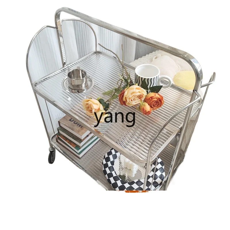 

Yjq Mid-Ancient Trolley Movable Side Table Retro Changhong Glass Transparent Storage Rack Tea Table