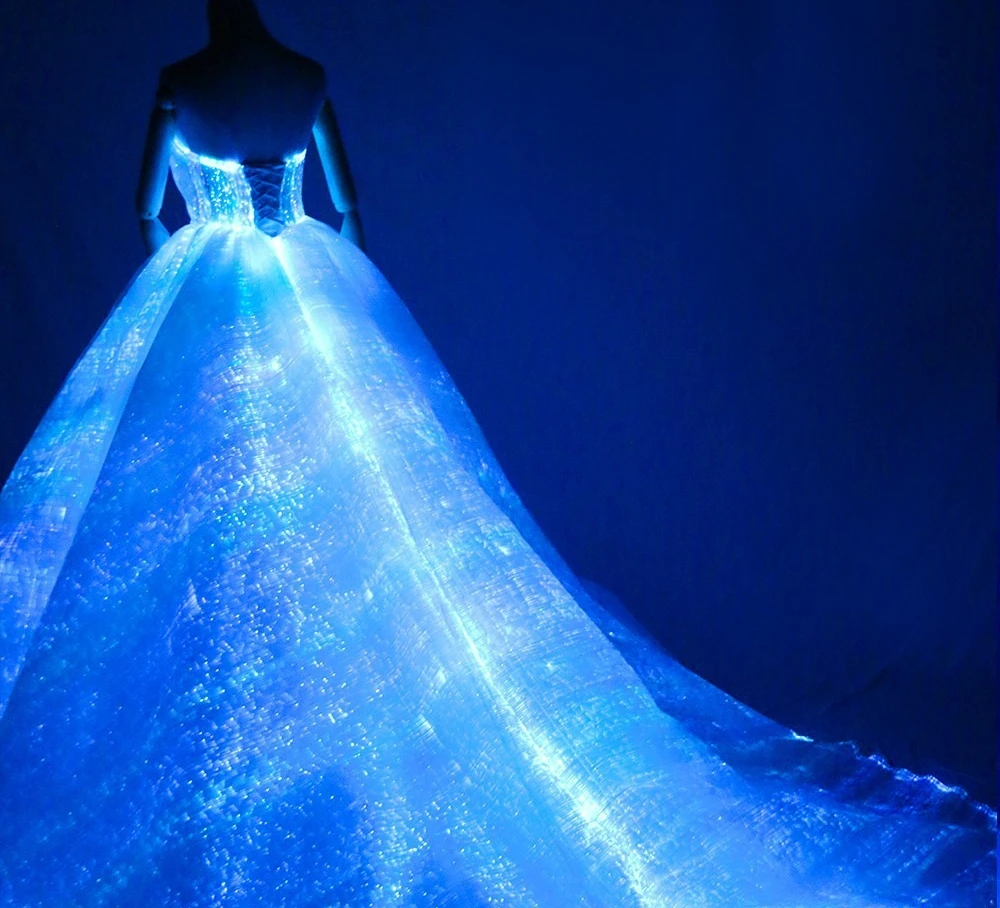 Luminous evening dress, early spring design fashion fiber optic luminous dinner dress