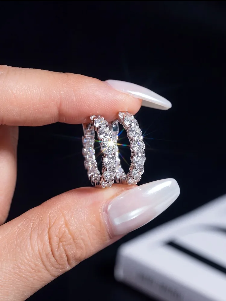 925 Sterling Sliver 0.1ct Real Moissanite Diamond Round Earrings Wedding Fashion Hoop Earring for Women Wedding Jewelry