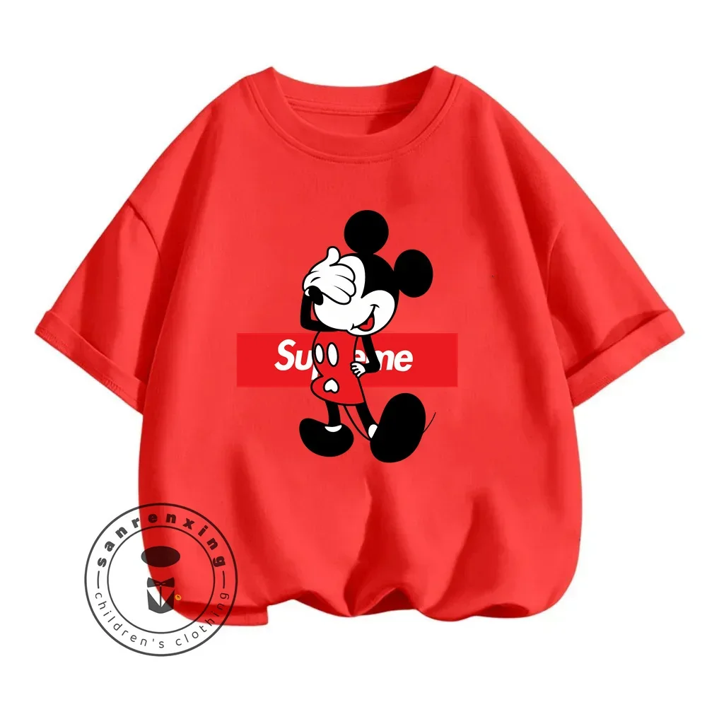 

Summer for Fit Children Ages 3-14 Mickey Mouse Cartoon Character Print Design O-neck Cute and Breathable Short-sleeved Shirt