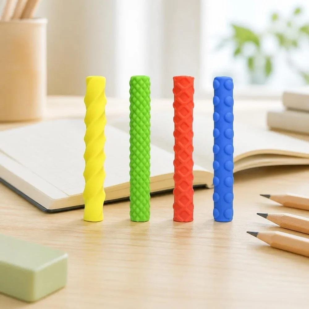 4 pcs Silicone Pencil Grips Textured Smooth Writing Handwriting Pen Cover Ergonomic Write Right Learning Pen Protective Cover