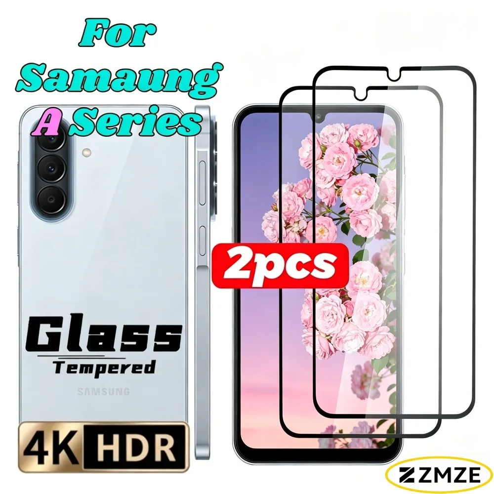 2 Pcs Front Screen Protectors For Samsung Galaxy A55 A35 A54 A34 A53 5G A57 A37 A56 A36 Series Black Border Tempered Glass Films