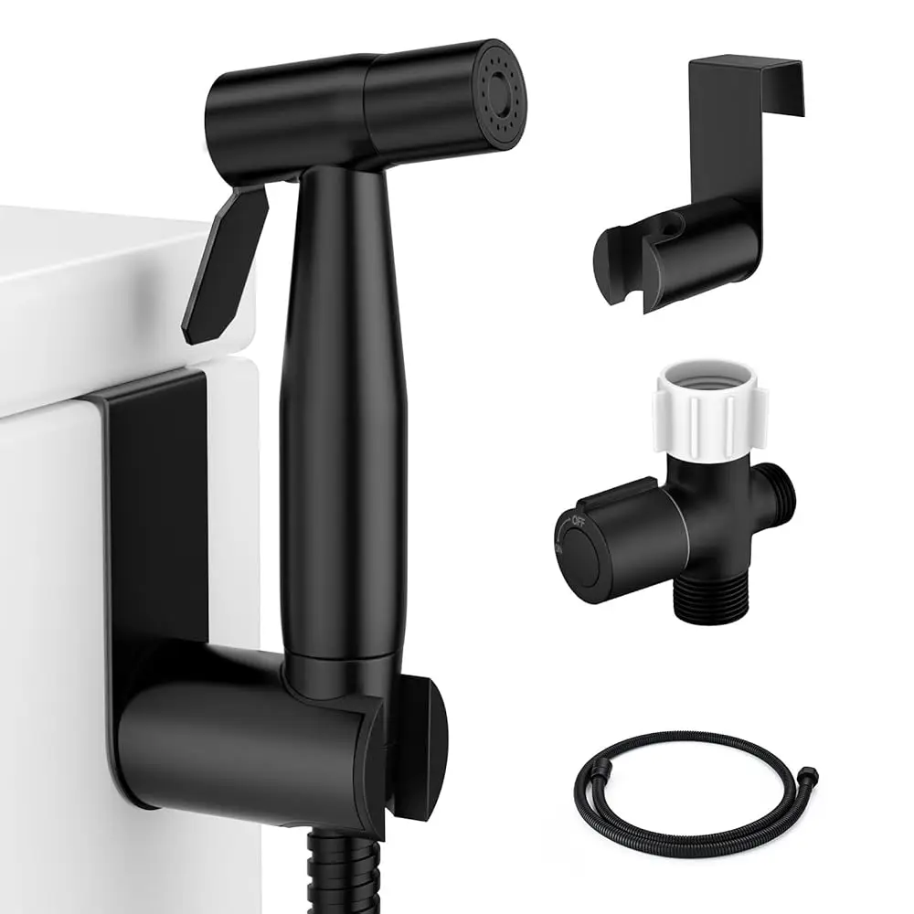 Black Bidet Sprayer for Toilet, Muslim Shower Handheld Jet Sprayer Adjustable Water Flow with Bidet Hose for Feminine Wash, B