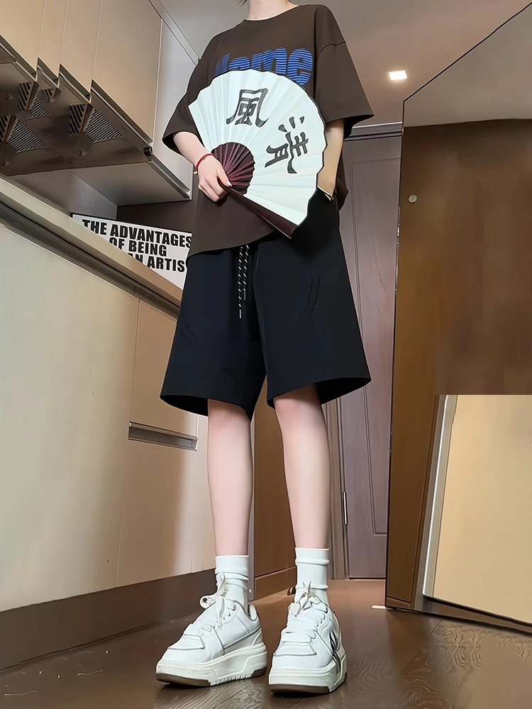 

Мужские дышащие быстросохнущие нейлоновые брюки из ледяного шелка для повседневного спорта, летние легкие удобные брюки с высокой талией и прямыми штанинами