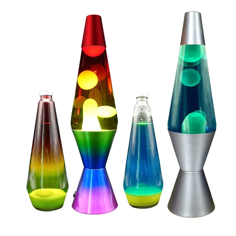 Pequeñas luces de Lava de noche, diseño de botella de vidrio, cohete, luz de mesa de arcoíris, Mini lámpara de Lava moderna y alta personalizada, lámpara de mesa