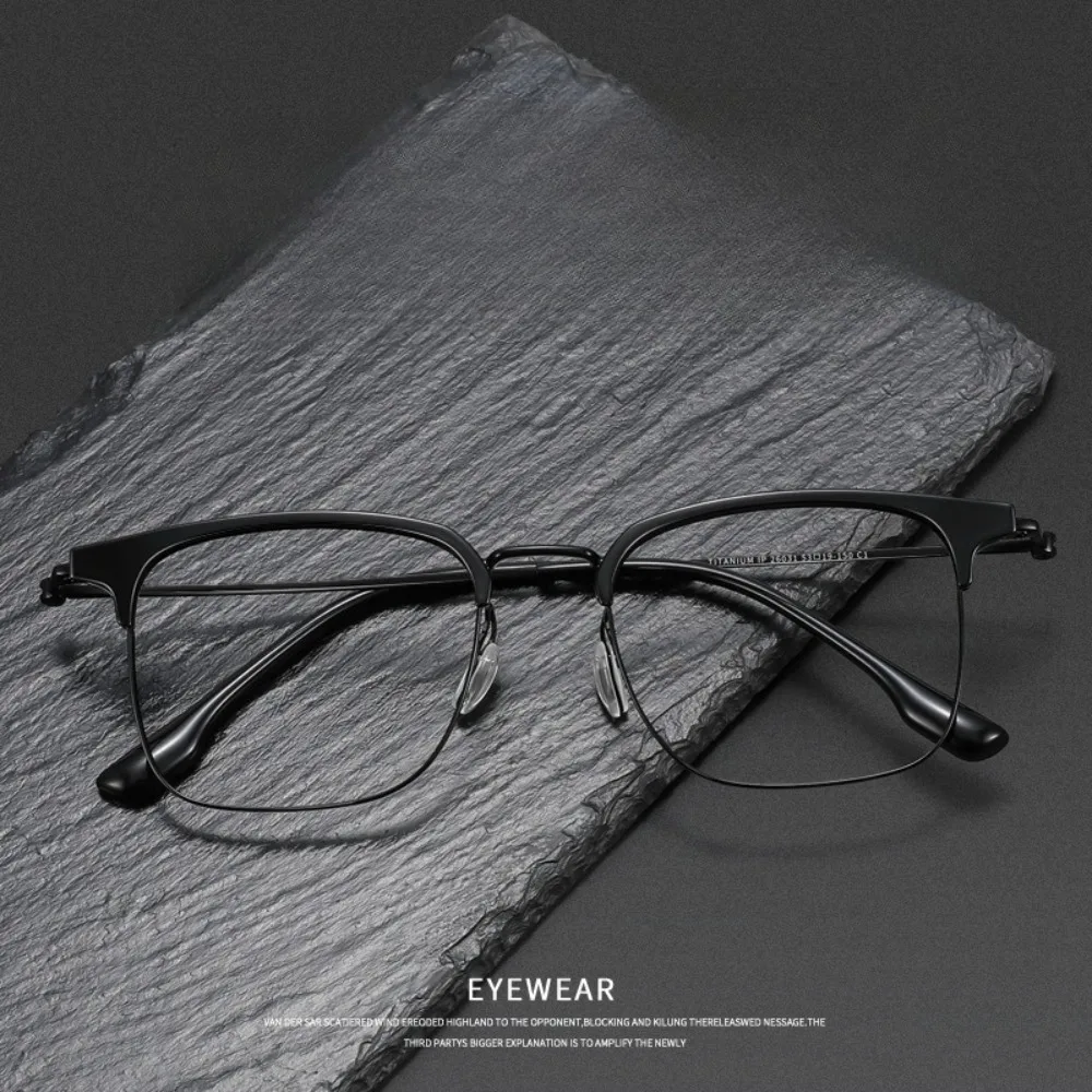 Retro half-frame glasses ultra-light glasses frame pure titanium business men's Sven scum eyebrow frame