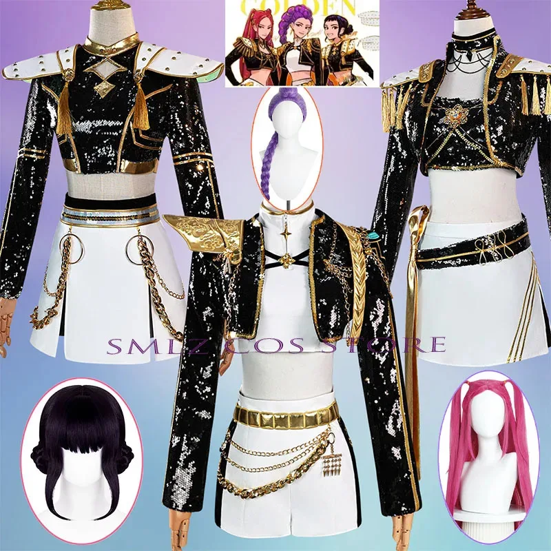 

l2025l New Kpop Demon Golden Cos Hunter Rumi Mira Cosplay Zoey Cosplay Black Coat Wig Performance Costume Women Halloween Rolepl