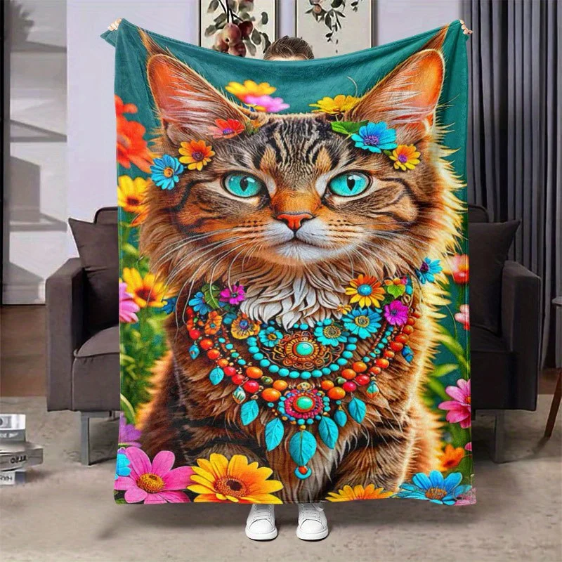 Whimsical Cat Garden Blanket Reversible Flannel Throw for Pet Lovers AllSeason Comfort Feline Fantasy Gift