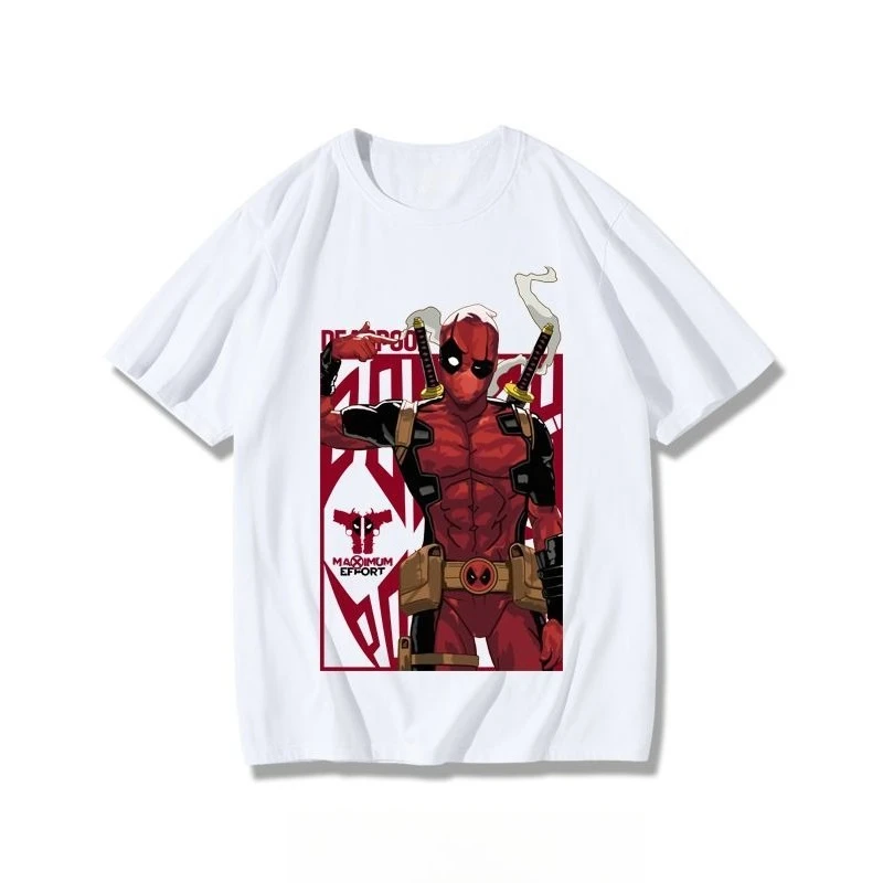 Deadpool, máxima esfuerzo, camisetas de algodón con gráfico de Marvel para hombres, pantalón corto informal de verano 2025, camisetas de manga, ropa de calle, cómic de superhéroe