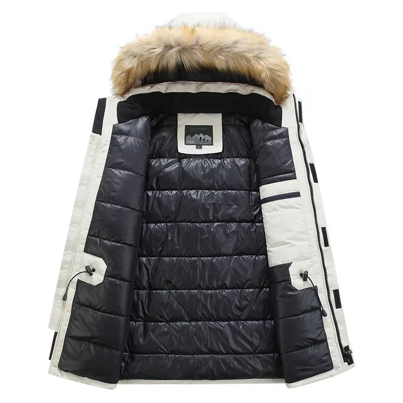 Parka de plumón para hombre, Parkas con capucha de piel de invierno gruesas de-30 grados para hombre, chaquetas para mantener el calor, prendas de vestir exteriores, M-5XL