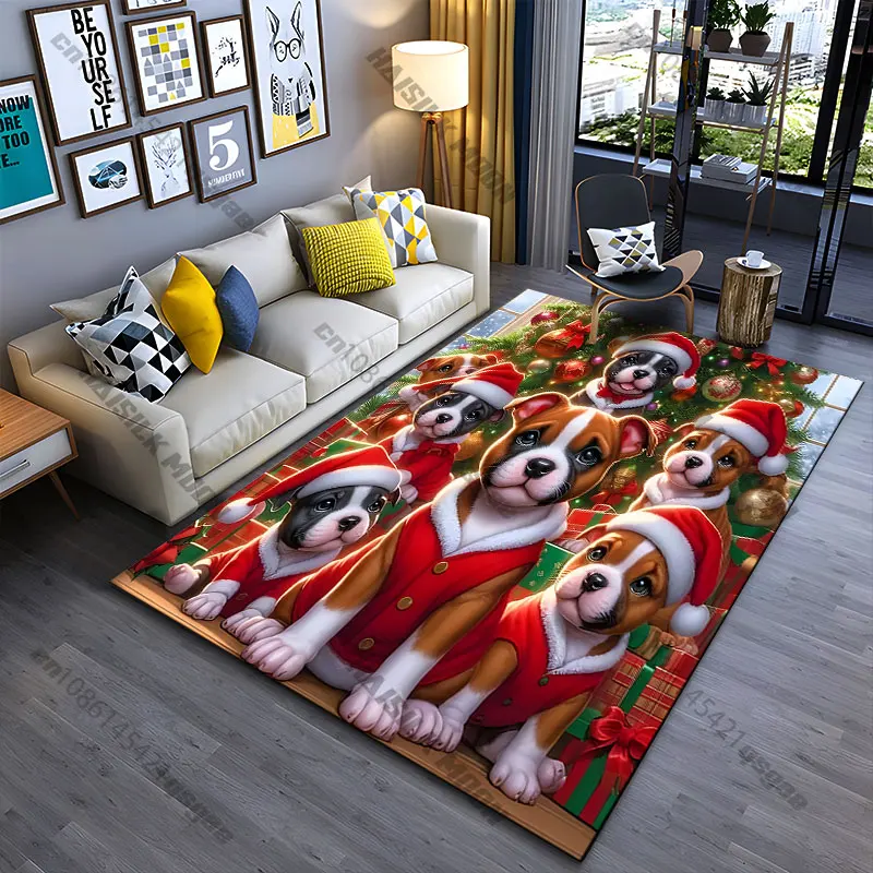 Festive puppies in Christmas outfits carpet Yoga living room room decor children's crawling mat doormat area rug games mat