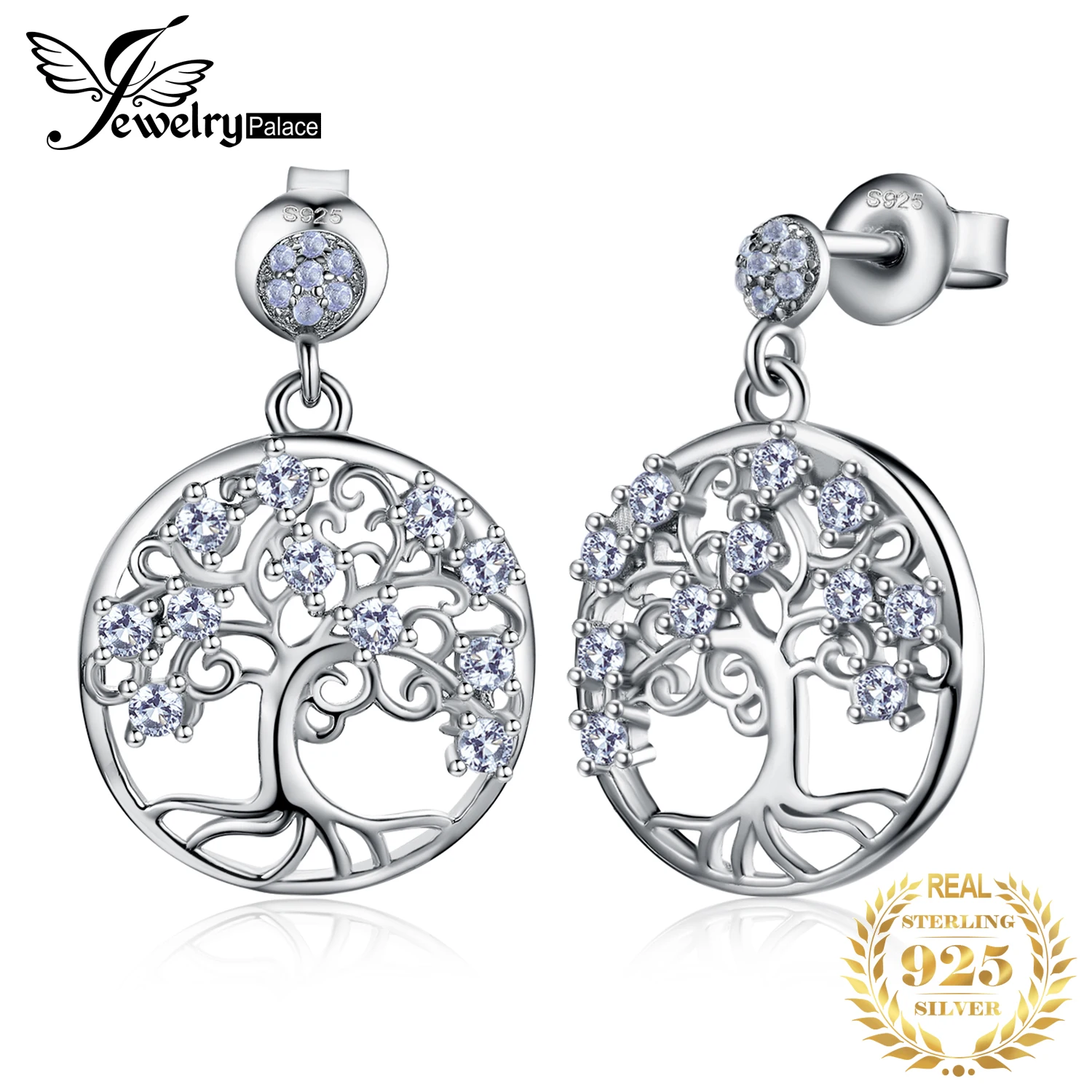 JewelryPalace Life Tree utworzono Blue Spinel 925 Sterling Silver wiszące kolczyki dla kobiet biżuteria z kamieni szlachetnych prezent na rocznicę