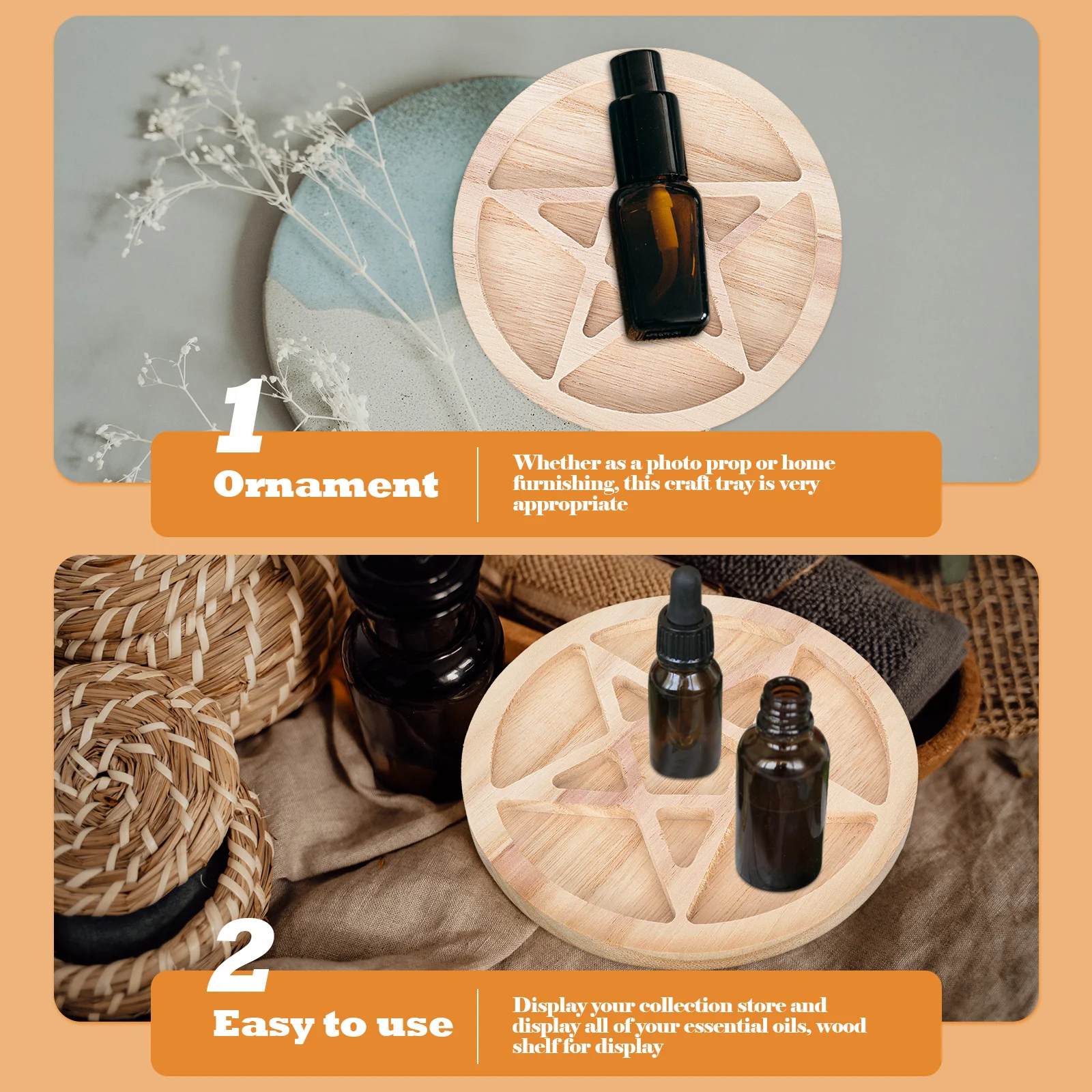

2Pcs Crystal Holder Essential Oil Bottle Design Round Tray Multi-Function Storage Plate for Home Decoration