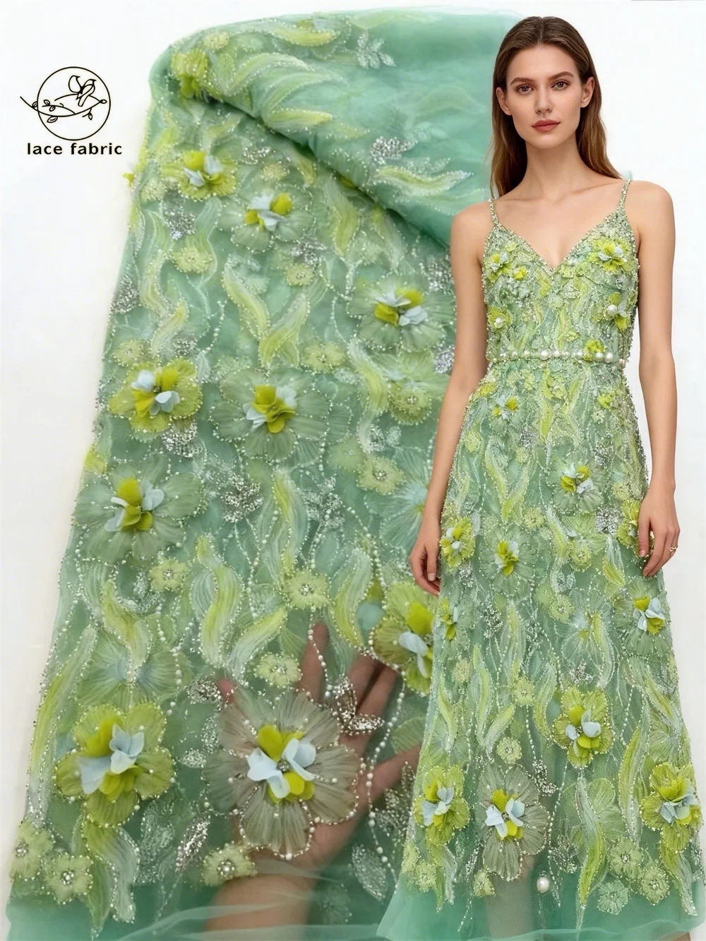 

Элегантная африканская кружевная ткань с пайетками 2026: высококачественное нигерийское вышитое 3D-цветочное тюлевое кружево для женских вечерних и свадебных платьев