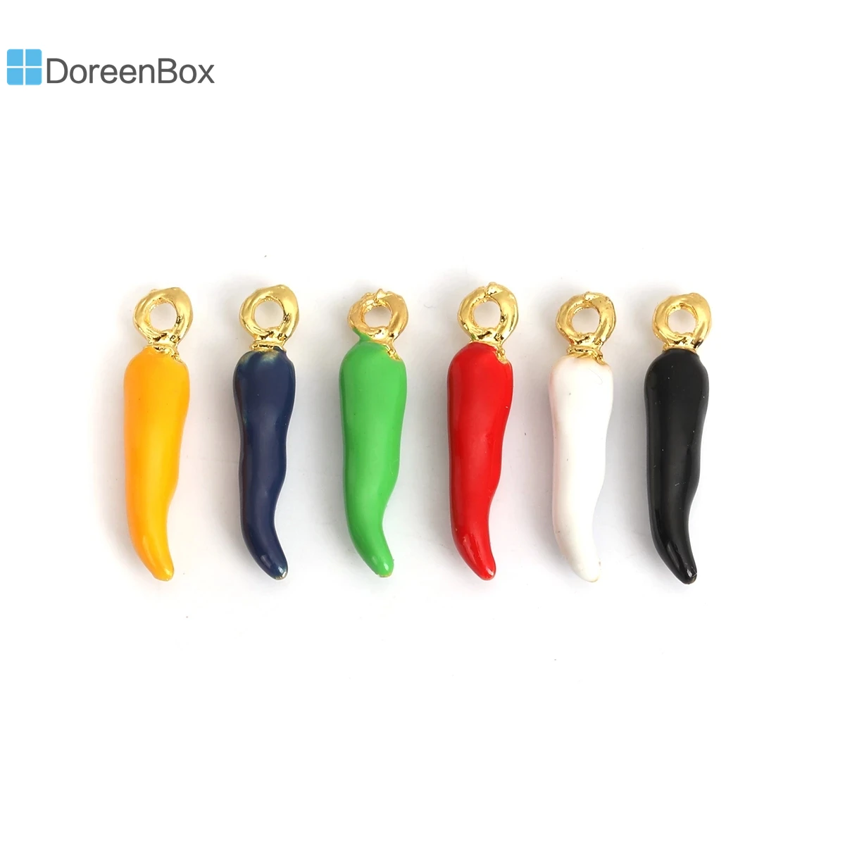Doreen-colgantes de esmalte con base de Zinc vegetal para joyería, dijes de Chili, Color dorado, 20mm x 4mm, 10 unidades
