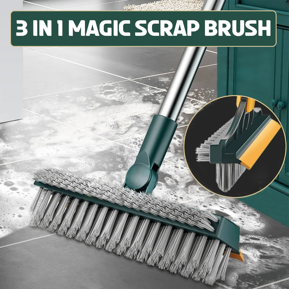 Floor Scrub Brush 3 In 1 Cleaning Brush Long Handle Removable Wiper Magic Broom Brush Squeegee Tile Kitchen Cleaning Tools