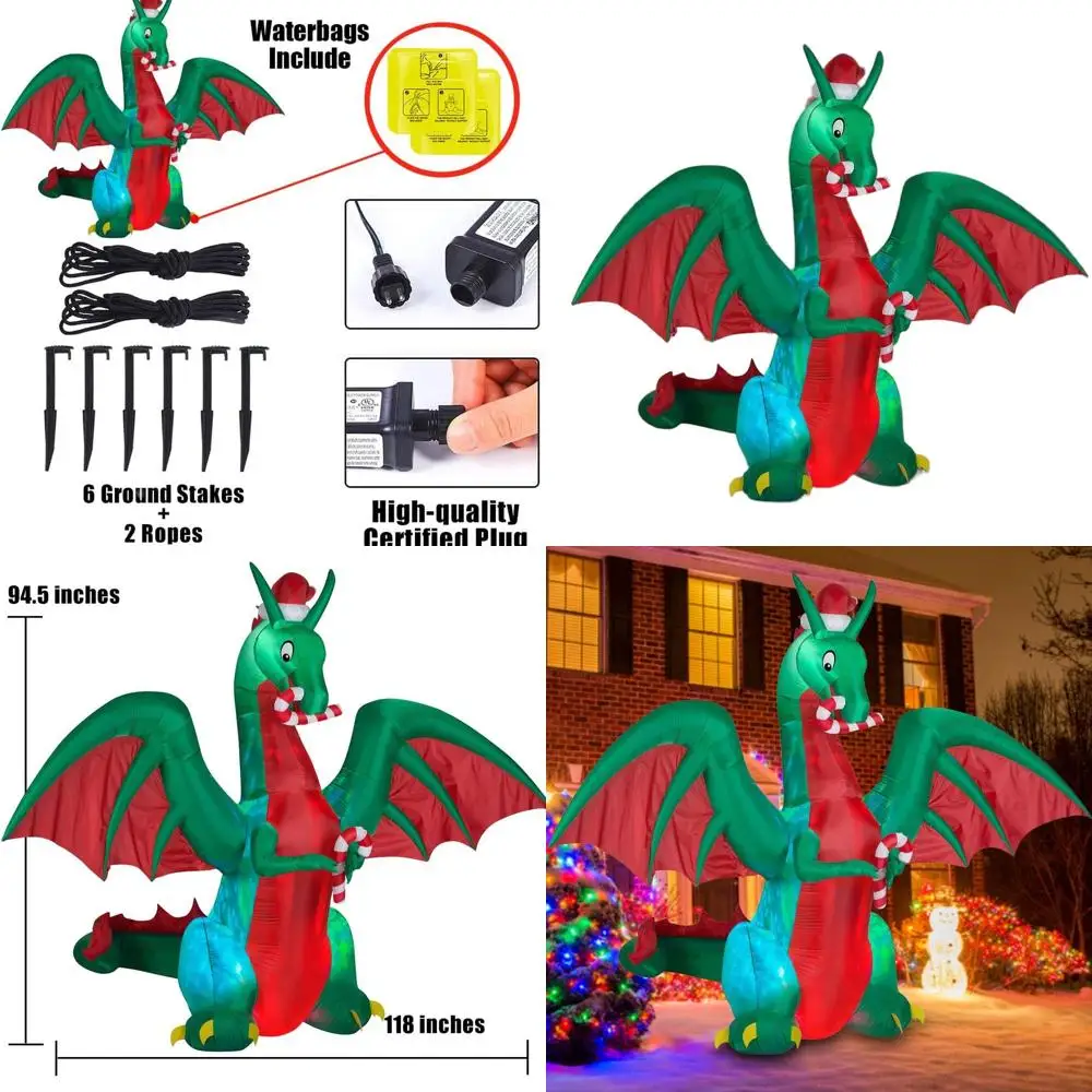 

8 Foot Tall LED Lighted Inflatable Christmas Dragon with Candy Disco Lights - Indoor/Outdoor Holiday Decor