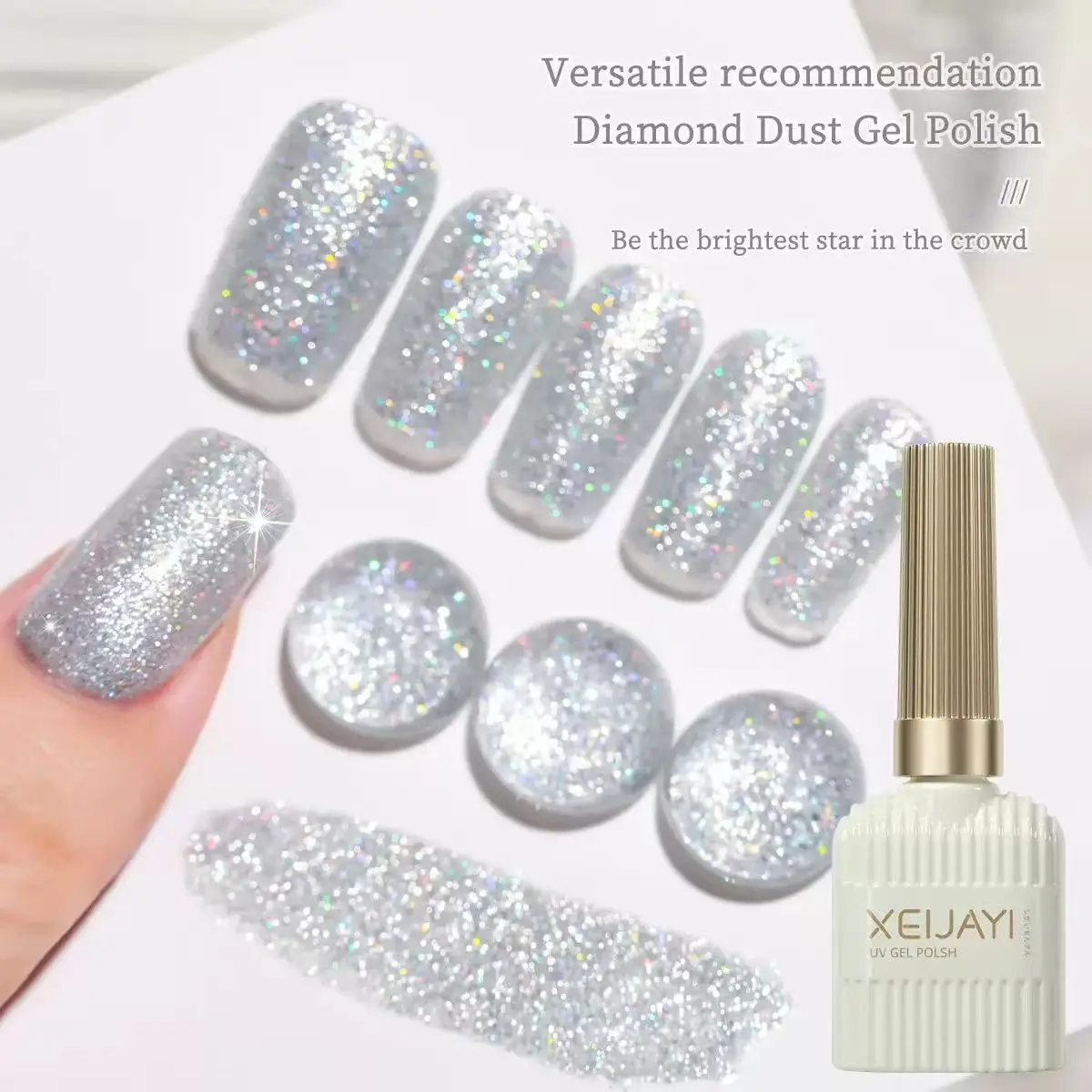 XEIJAYI Gel Polish 15m Reflective Gel Nail Polish Reflective Glitter Semi Permanent Soak Off UV Gel Nail Art Varnish