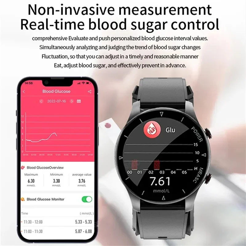 2025 New Non-Invasive Blood Glucose Men Watch Air Pump Airbag Precision Blood Oxygen Blood Pressure Heart Rate Sport Smart Watch
