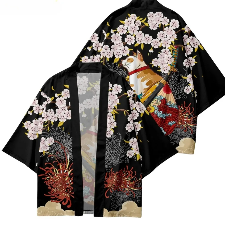 المتضخم اليابانية أنيمي القط طباعة النساء الرجال هاوري كيمونو