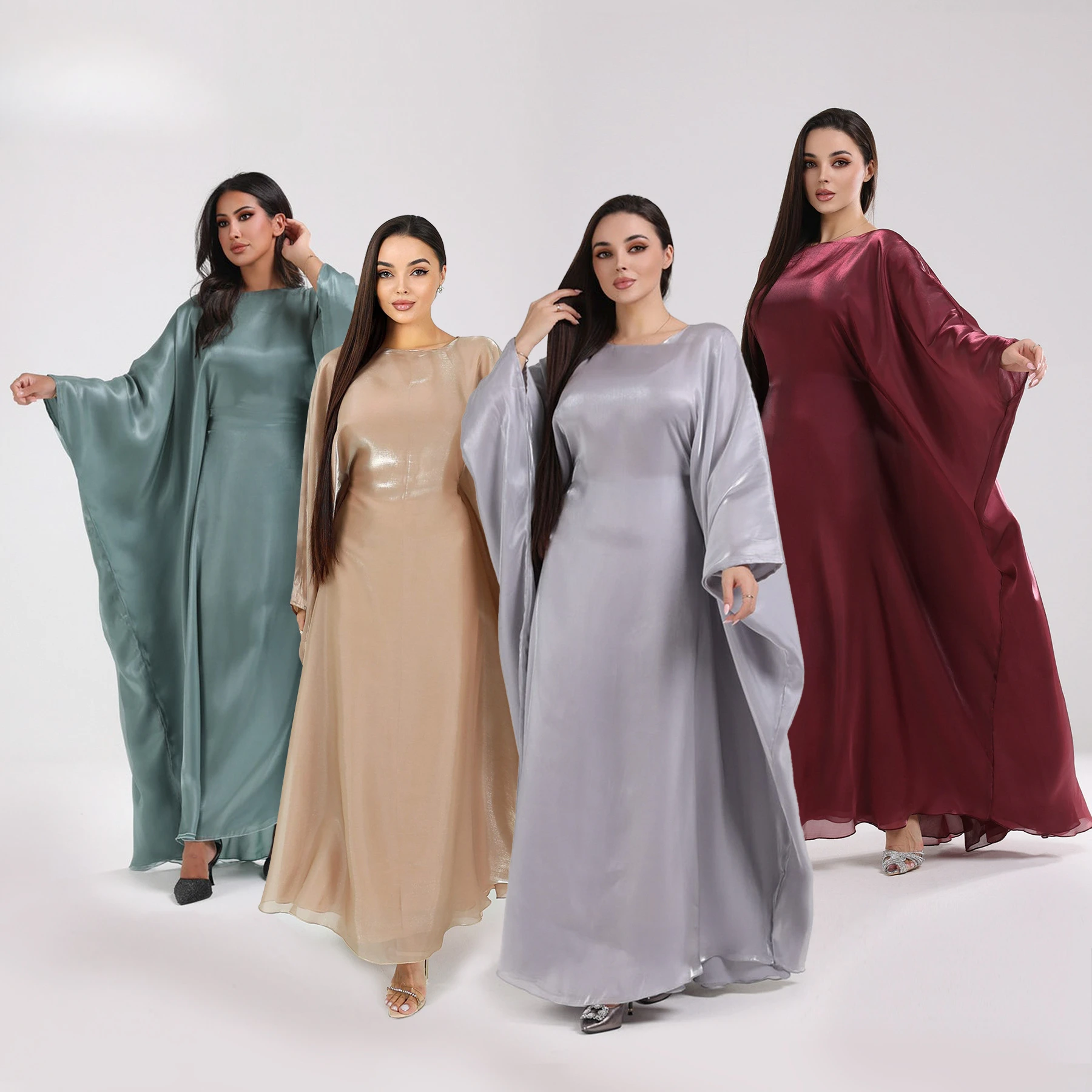 UNI Satin Batwing Butterfly Abaya Ramadan Eid Dubai Luxury 2024 Muslim Maxi Kaftan Dress Women Abayas Kebaya Robe Femme Vestidos