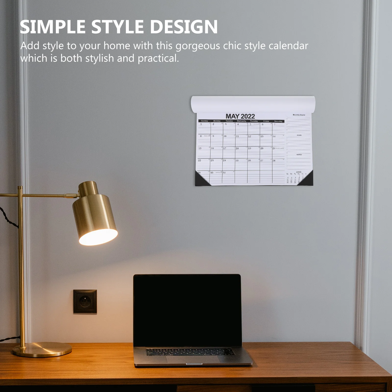 

1Pcs 2022 Wall Calendar English Edition Hanging Calendar with Large Writing Space Functional Date Label Modern Design for Office