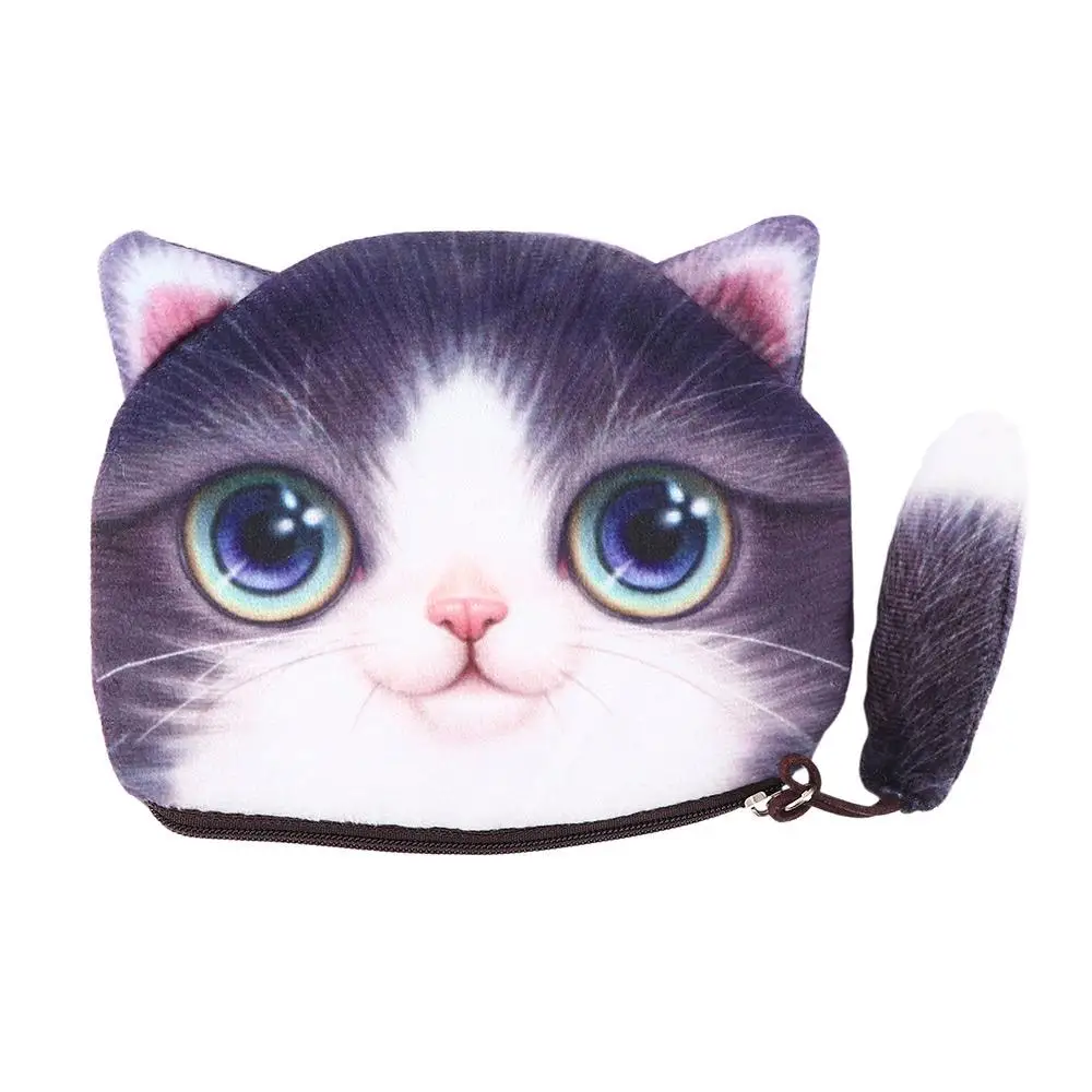 Personalized Woman Coin Change Purse Big Face Small Tail Cat Coin Bag with Zipper Cartoon Cat Zero Wallet Cat Head Meow