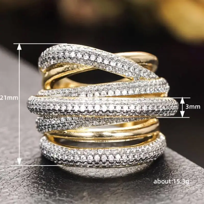 Huitan Damenring mit Kreuz-Design, voll funkelnder Zirkonia, Party-Accessoires, trendige Damen-Accessoires, luxuriöses, schickes Accessoires-Geschenk – Detail 1