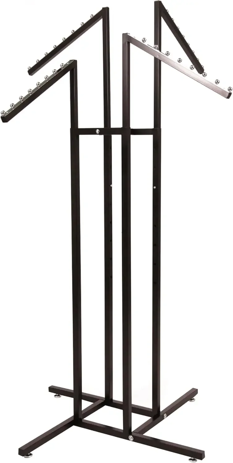 Black 4 Way Adjustable Clothing Rack with Slanted Arms - Retail Clothing Rack Display - Adjustable Height Arms from 48