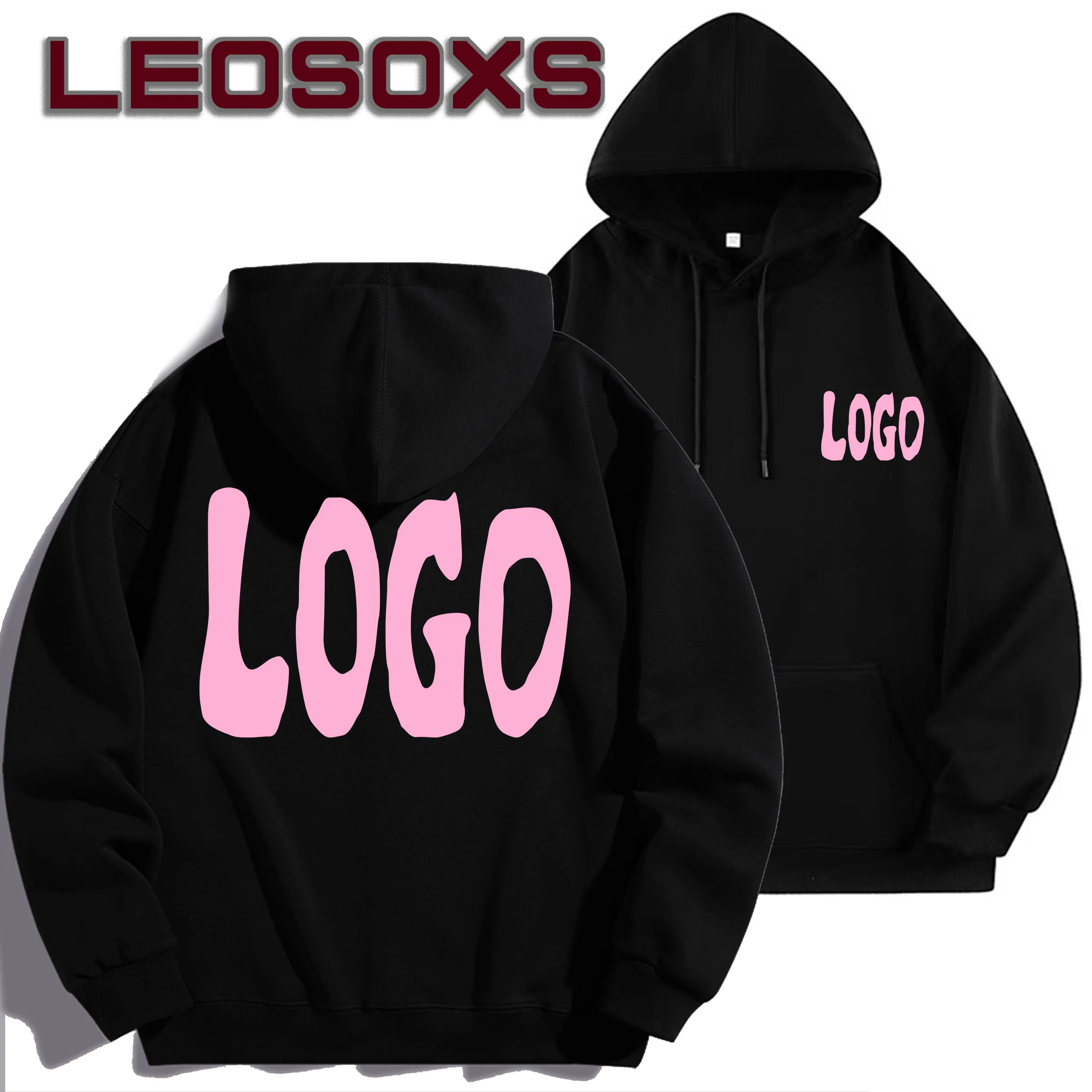 DIY Custom Logo Black Hooded Sweatshirt Pure Cotton Long-Sleeved Pullover Casual Top for Men And Women Autumn Winter Fashion