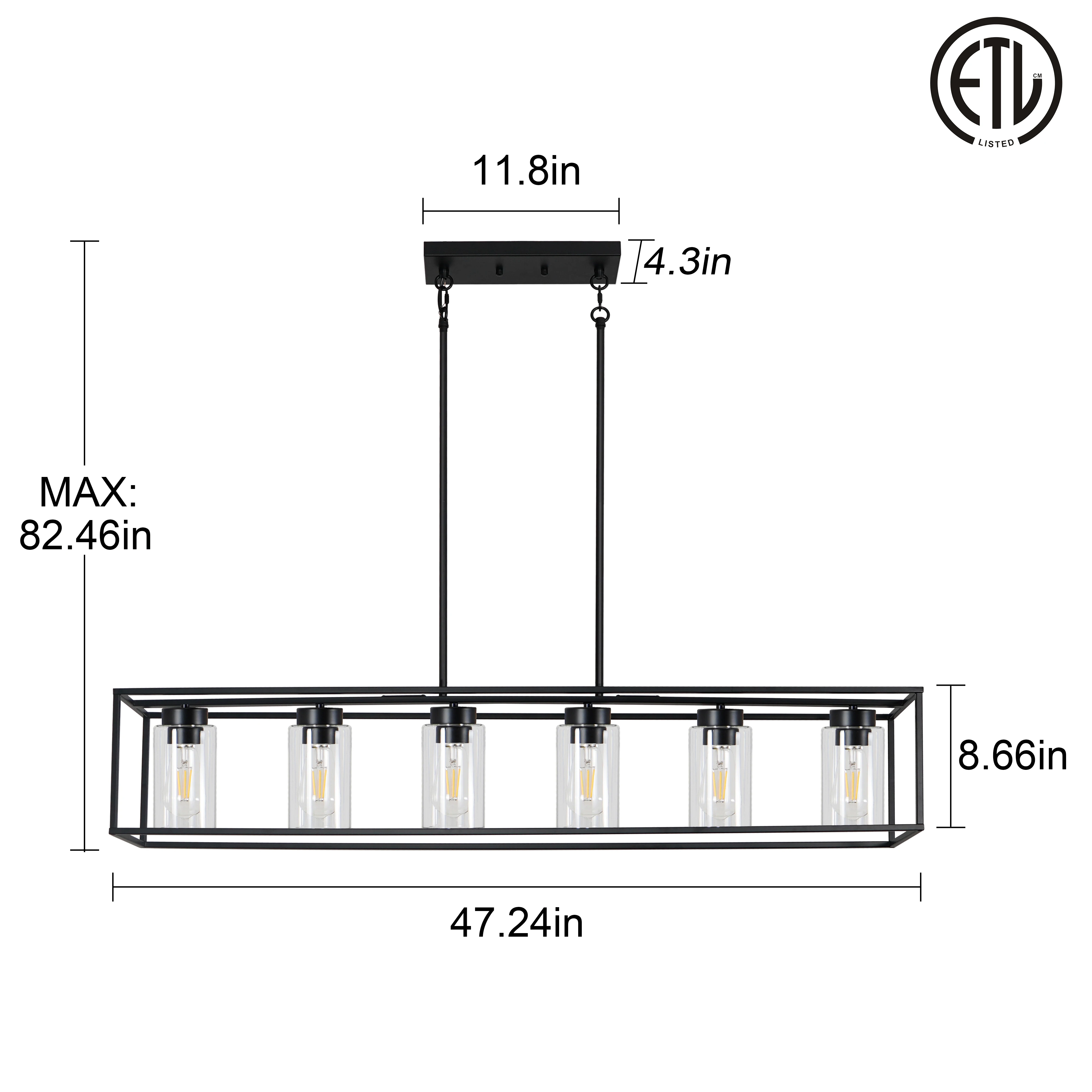 6-Lights Dining Room Lighting Fixtures Hanging, Kitchen Island Pendant Lights Contemporary Modern Ceiling Light with Glass Shade