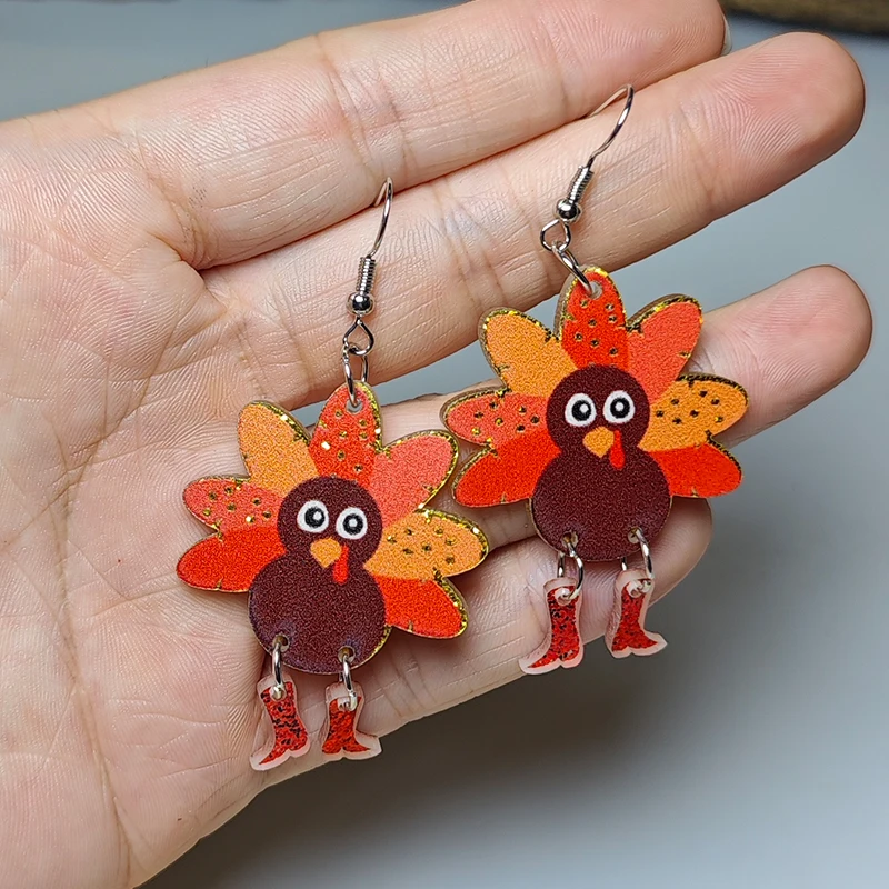 New Thanksgiving Earrings Autumn Thanksgiving Turkey High Heels Splicing Party Fun Earrings Thanksgiving Decoration Gift